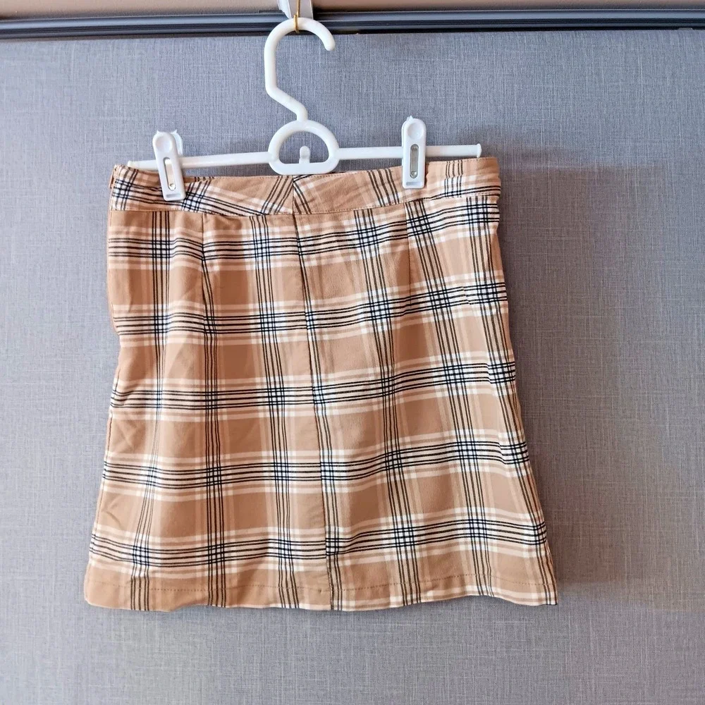 Old Money Plaid Mini Skirt Preppy Quiet Luxury Tartan Side‎ Slit Small